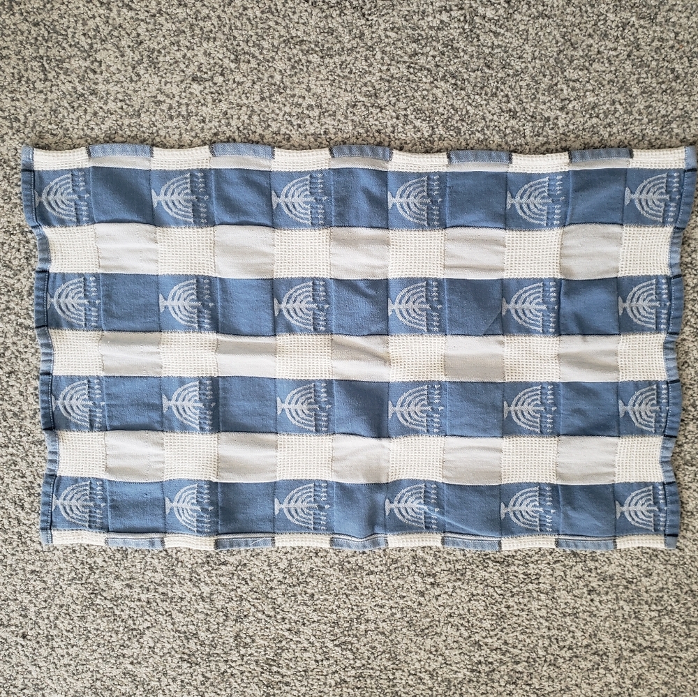 Vintage Blue and White Kitchen Dish Towel Menorah/ Chanukah no label